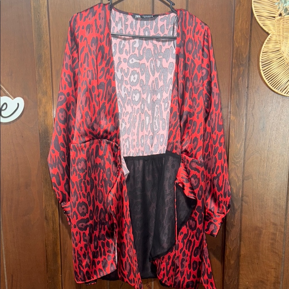 Zara Red and Black Leopard Print Wrap Dress - Picture 9 of 9